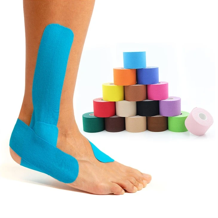 Cinta kinesiológica para esguince de tobillo, color azul, rosa, negro y piel, 5 cm x 5 m